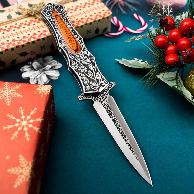 Valhalla PASTOR Pocket Knife, 3.7'' Folding Knife with 3D Retro Embossed Pattern, Pocket Knife For Men, Liner Lock, Cool EDC Knives, Gift for men - Image 5